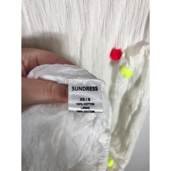 SUNDRESS Lola White Pom Pom Maxi Sun Dress Coastal Vacation Beachside Cruise - Picture 8 of 14